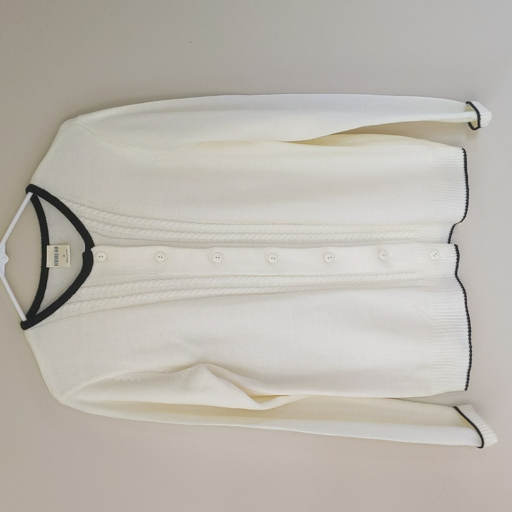 Bedford Fair Cardigan Button Up Acrylic Sweater MEDIUM Cream Black